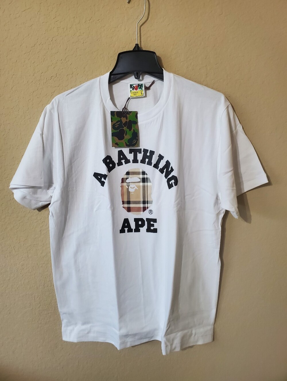 A Bathing Ape White Logo Plaid Short Sleeve Tee